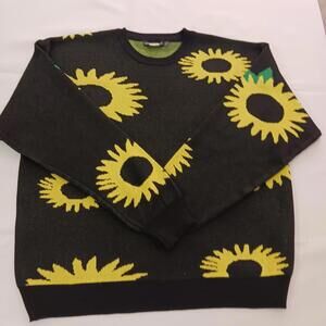Daisy Street Sweater Women's Black & Yellow Sunflower Pullover Sweater Size L